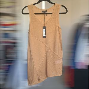 Donna Karan NY Womens Small Brown Sleeveless Top Knit Tunic Asymmetrical Shirt